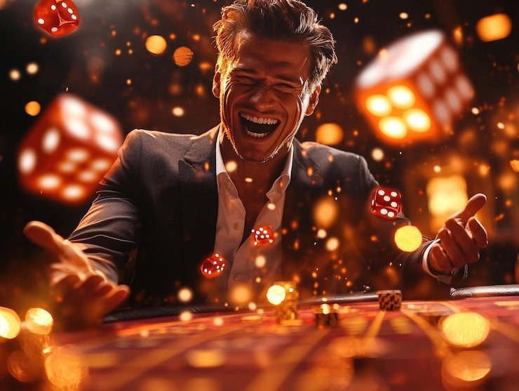 Antarmuka permainan Caribbean Stud Poker di juragan 404 dengan kartu dealer dan pemain